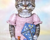 Cat Art Doll, OOAK Original Tabby Kitten, Hand Painted Folk Art Figurine Sculpture, Katie by Max Bailey, Free Shipping Within The USA