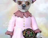 Art Doll, OOAK Original Chihuahua Dog, Hand Painted Folk Art Figurine Sculpture, Trina by Max Bailey, Free Shipping Within The USA