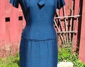 SALE Vintage 40s / Milton Lippman Original / Navy Blue / wwii / Military / Sailor Dress / Drop Waist / Designer Dress