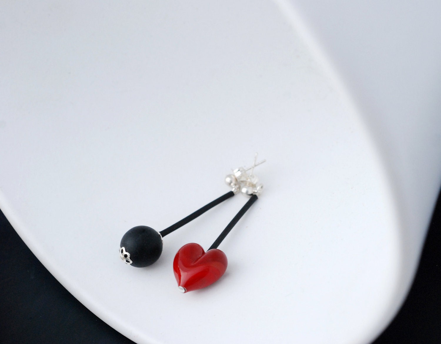 Heart Earrings -Lampwork Glass Beads -