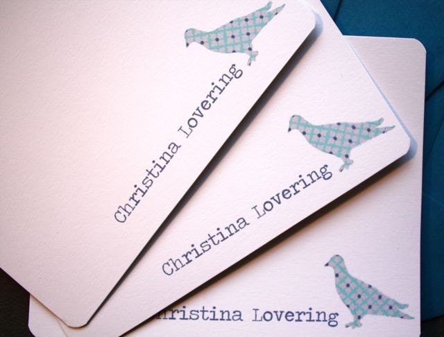 Personalized Stationery - Blue Pigeon Bird Lover Flat Notes - Set of 8
