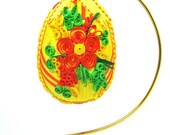 Collectible Quilled Yellow and Orange Medley Egg with Ornament Stand
