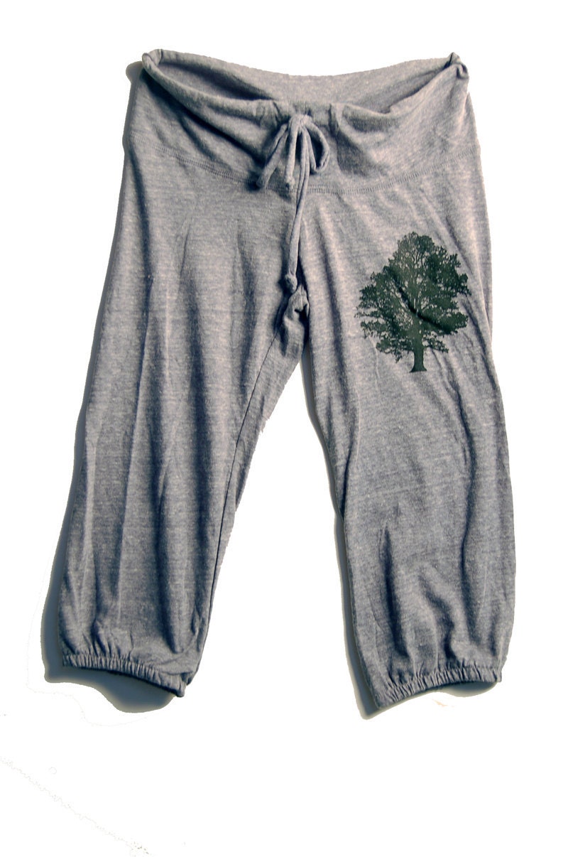 sittin under the Oak Tree Cropped Pants, Yoga Pants, Grey Pants, S,M,L,XL