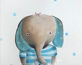 Elephant Nursery Art, Nursery Decor, blue & dots, elephant acrylic painting, gender neutral art by inameliart