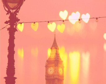 London, Big Ben photo -Night Rainbow - Fine Art Photography Print of Big Ben in London, England - 8x10 - pink