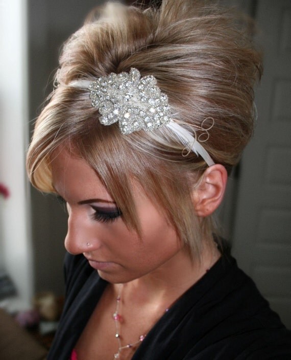 Rhinestone Bridal Feather Headband, Wedding hair piece, bridal headpiece, accessories, crystal