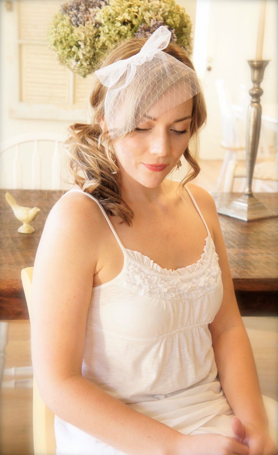 Sweet Wedding Day VIntage Dotted Bow Birdcage Veil