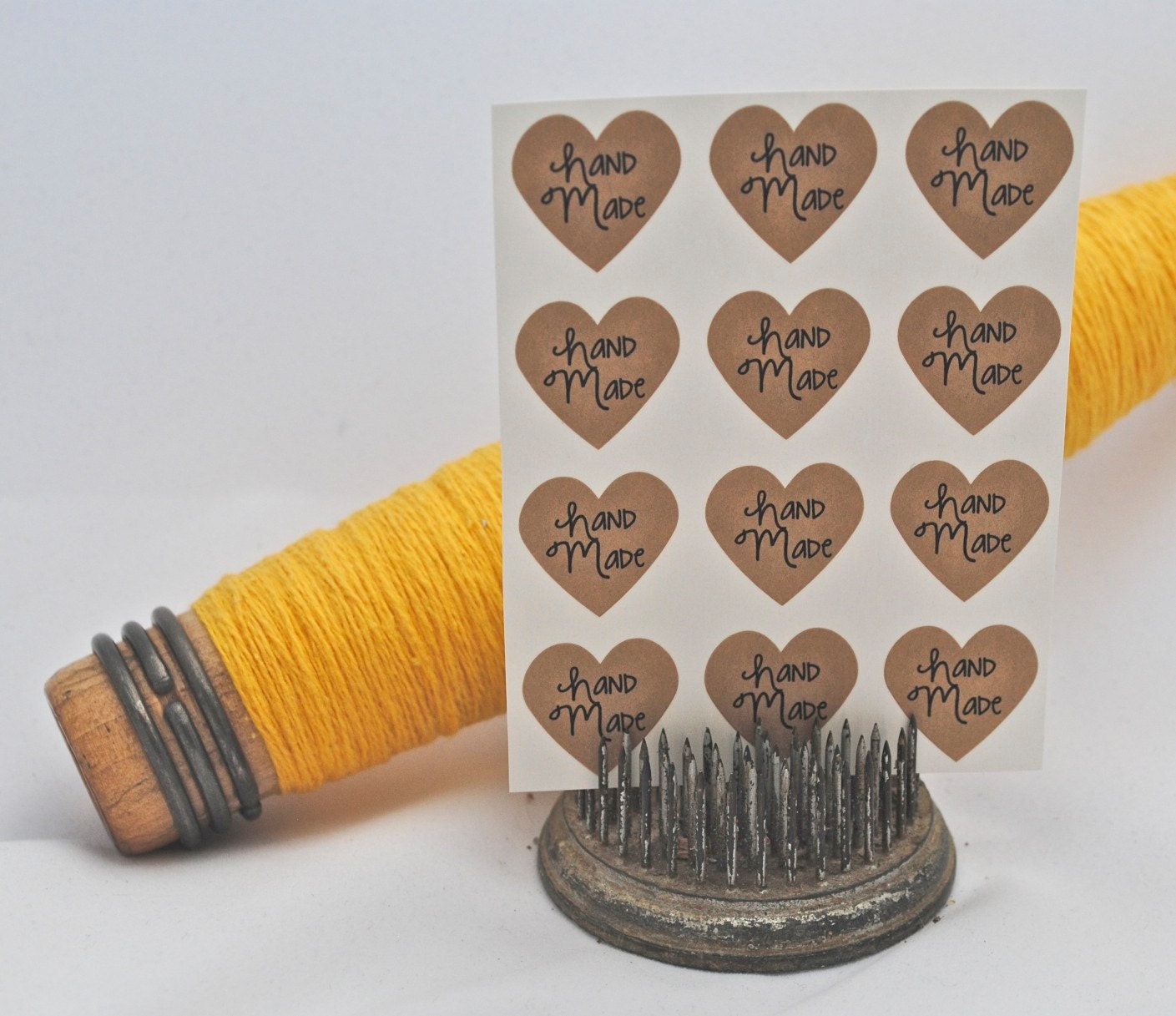 108 "Handmade" Mini Heart Seals / Stickers -You Pick Color (kraft, red, pastel pink, white)