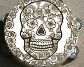Henna Dia De Los Muertos, Day of the Dead, Sugar Skull tambourine