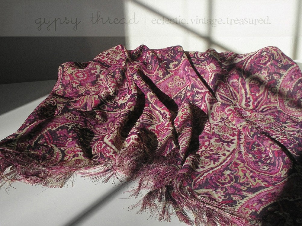 Purple Paisley Chiffon Shawl or Wrap