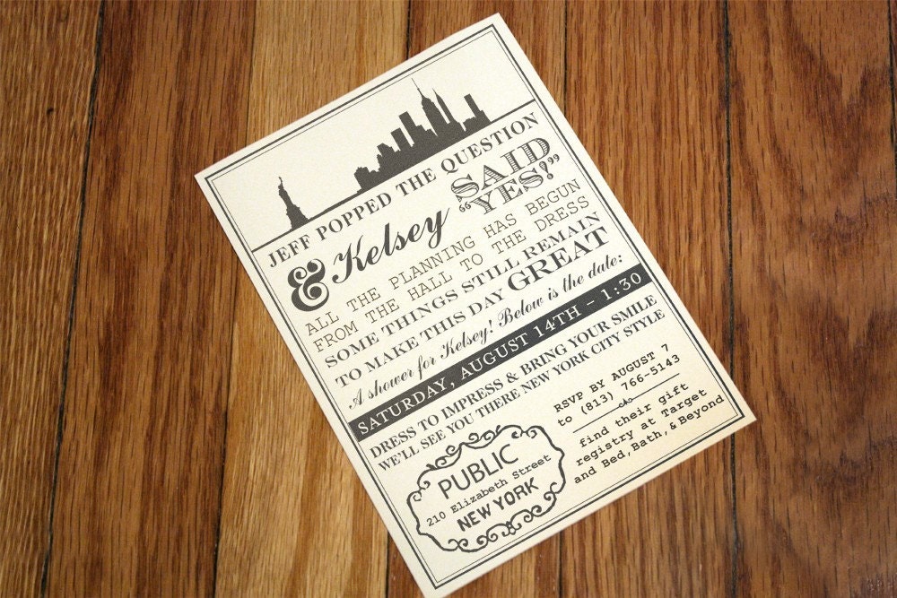 25 New York Themed Shower Invitations with Envelopes