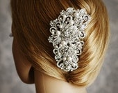 ANGELIQUE, Victorian Pearl and Rhinestone Bridal Hair Comb, Vintage Style Wedding Hair Accessories, Crystal Flower Wedding Bridal Hair Comb
