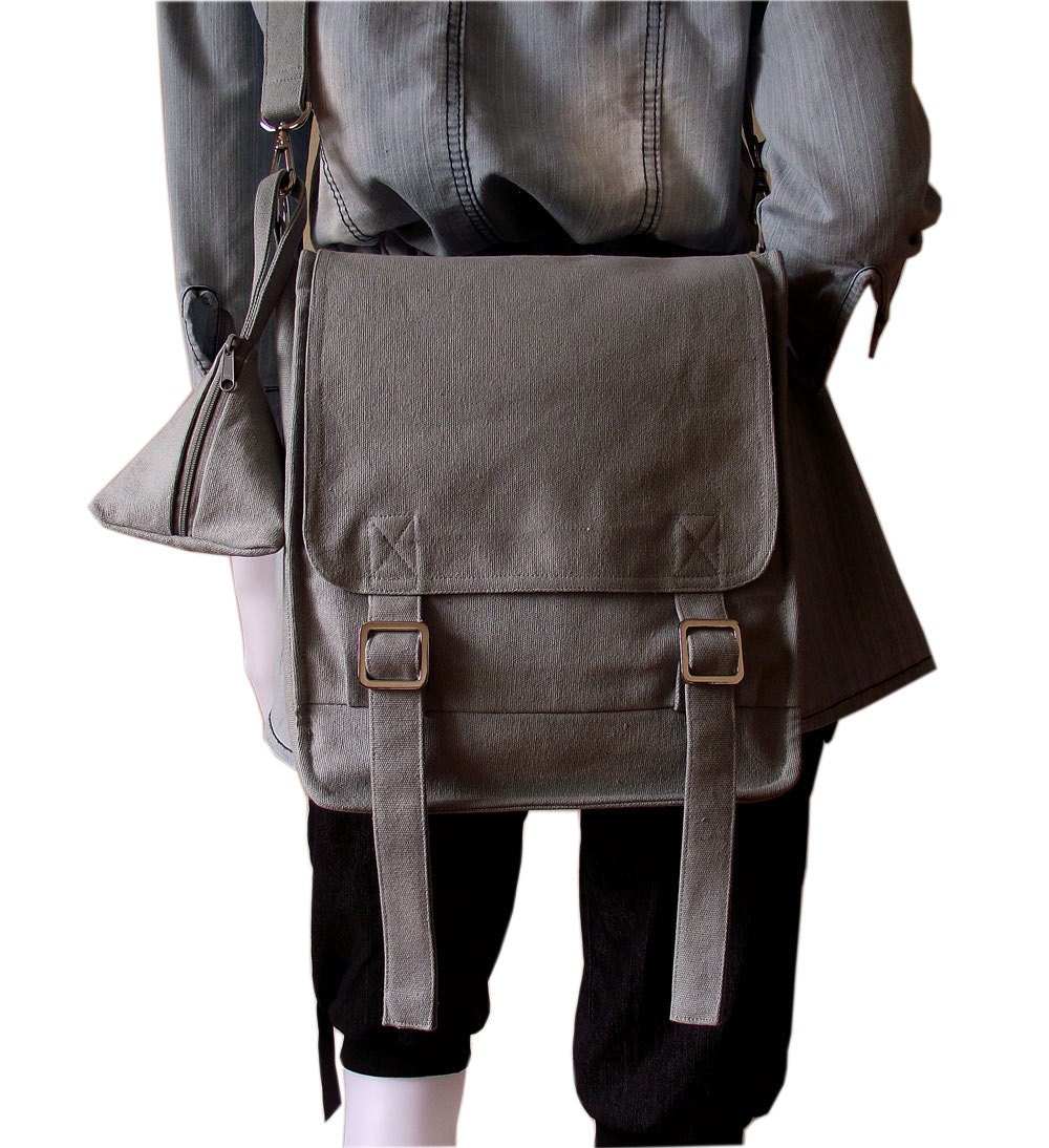 Canvas messenger bag / 14 oz. gray canvas / shoulder bag / Jane