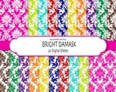 Bright  Damask Digital Paper - Digital Scrapbook Printable Paper, 20 digital jpg files 12x12 - INSTANT DOWNLOAD 231