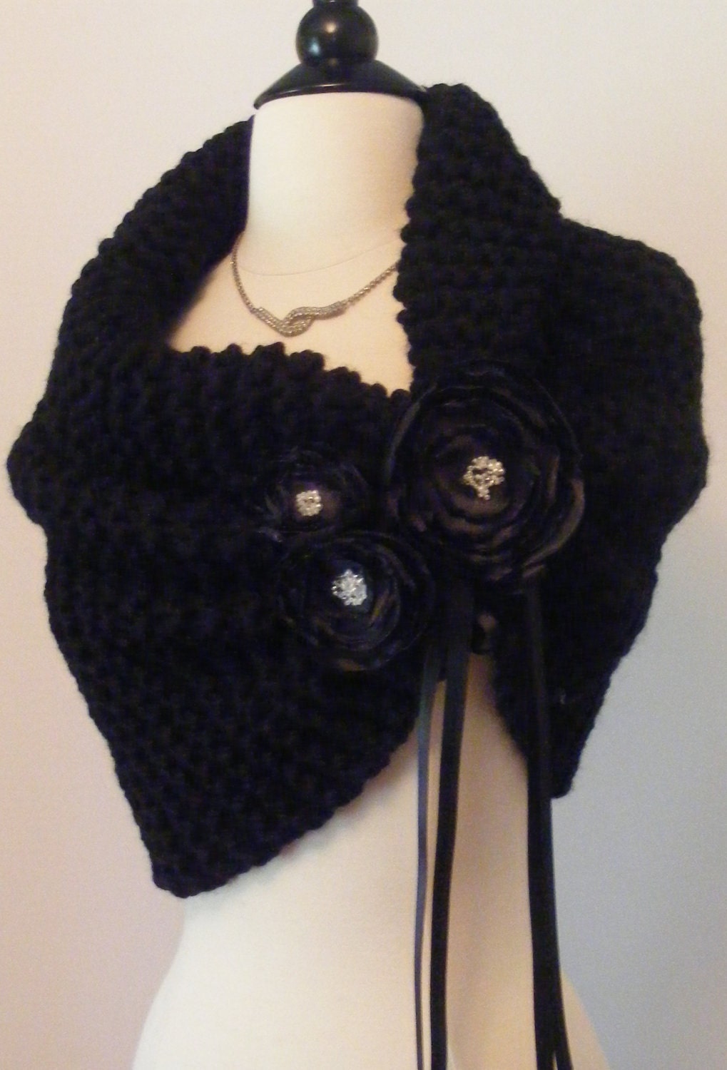 Wedding Shawl / Bride Bolero /Black Bolero / Shrug /Black Shawl with Flowers / Winter Wedding / Made To Order