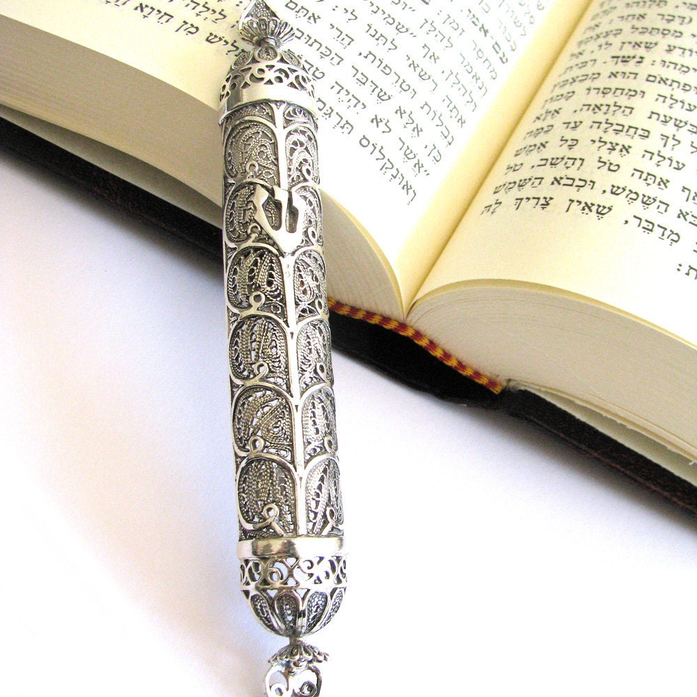 925 Sterling Silver Filigree Mezuzah 5" X 0.6" - Free Shipping ID502