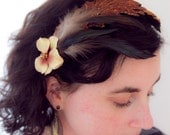 Seena--Brown leaf glittery Faux- Headband fascinator with goose feathers