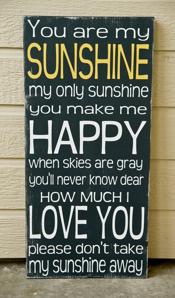 You Are My Sunshine Sign - Distressed -Sunshine Sign - Charcoal and Yellow - Typography Art