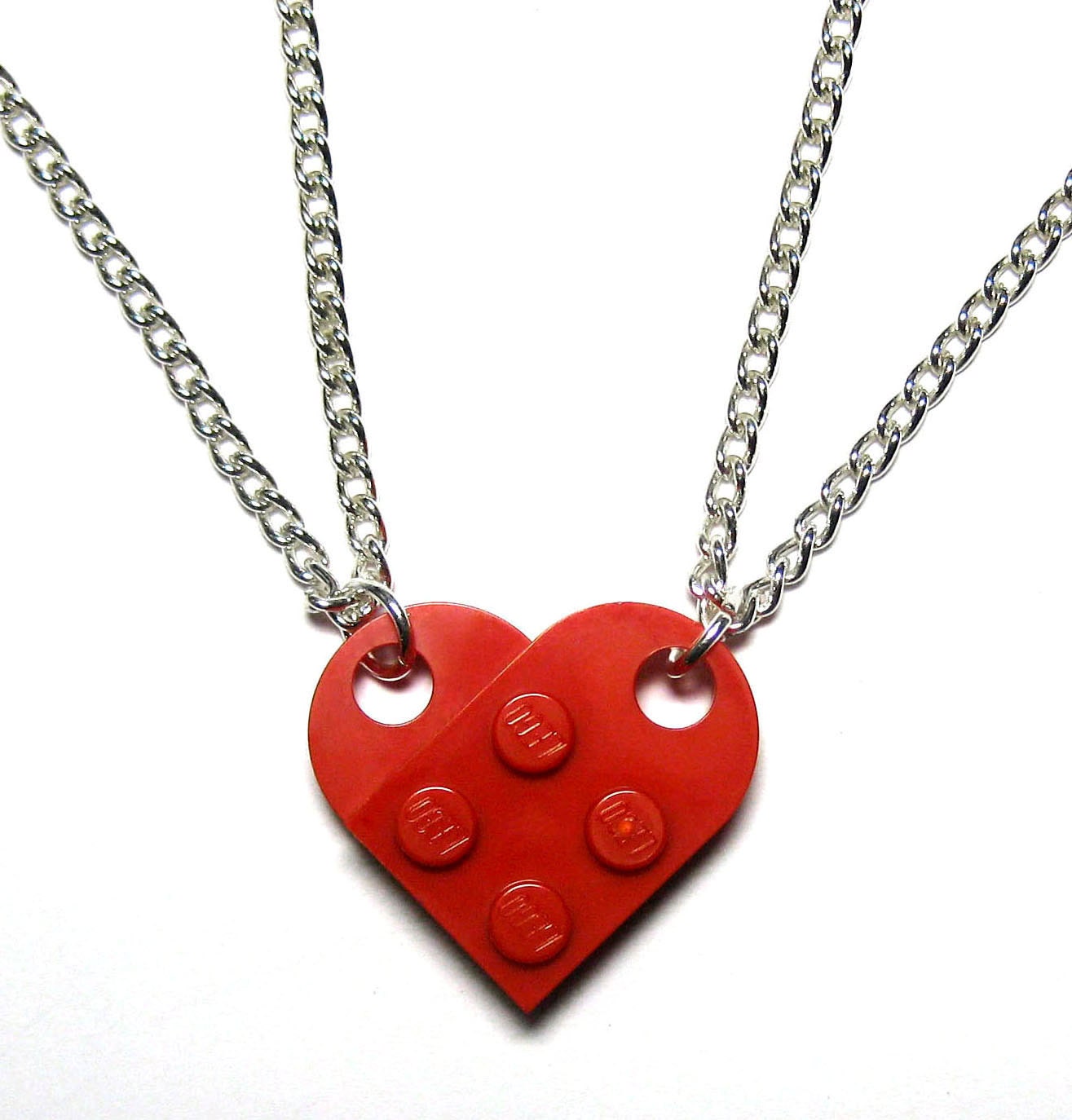 BFF Heart Necklace Set - Made of LEGO Bricks - Friendship Necklace Gift Set - 2 necklaces in Organza Gift Pouches