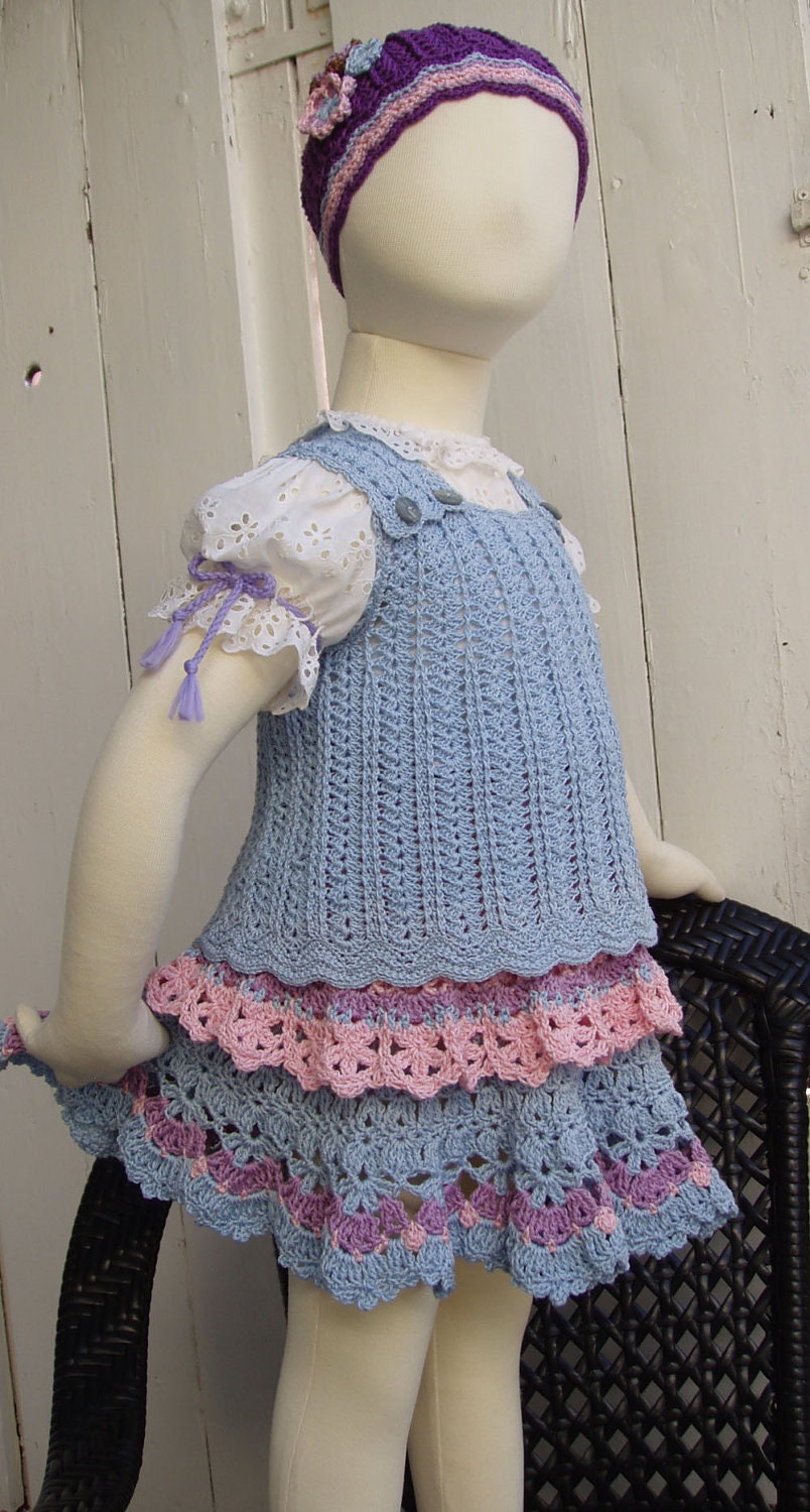 Crochet Blue Top Pattern for girls 2 to 8 years - Instant Download