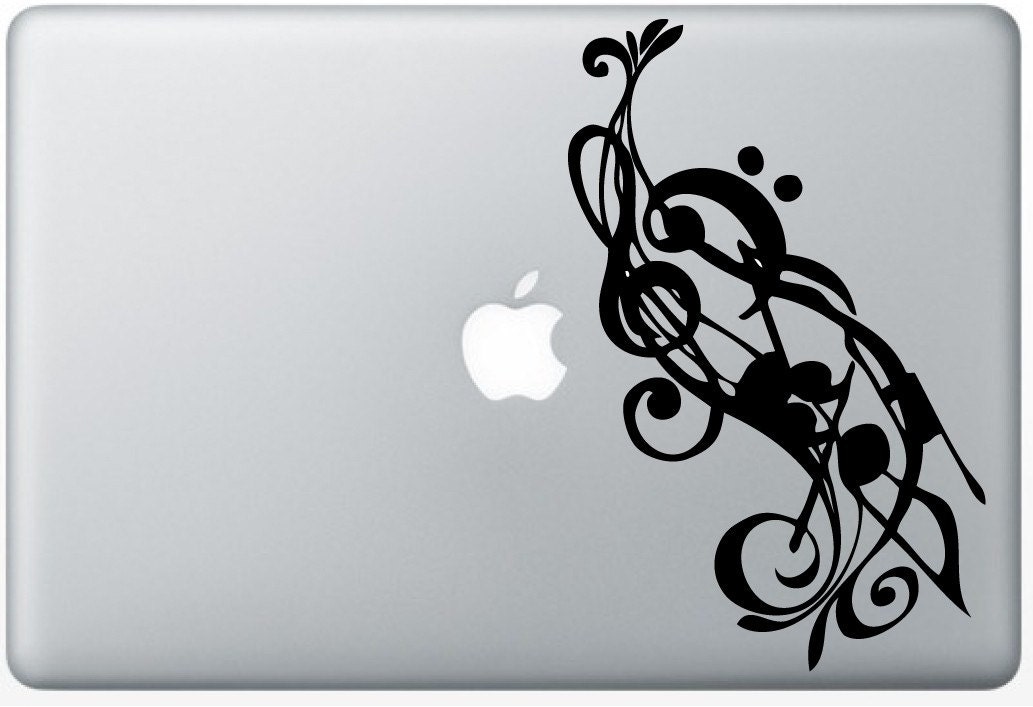 Music Notes laptop DECAL- macbook iPad computer- Gadget Art / Accessory - curvy optical illusion Geek Chic perfect gift