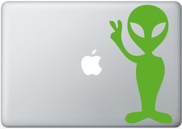 Alien peace laptop DECAL- macbook PC computer- Gadget Art / Accessory - martian space hipster nerd Geek Chic perfect gift