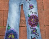 Hand Painted Custom Peace Jeans for Women & Girls . / You supply your favorite Jeans / I'll supply the fun