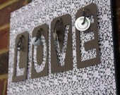 LOVE Industrial Salvage Art 11x14 Mixed Media Collage Upcycled Chain, Hardware, Metal Letters, Paper Original FREE FREEDOM Steampunk Romance