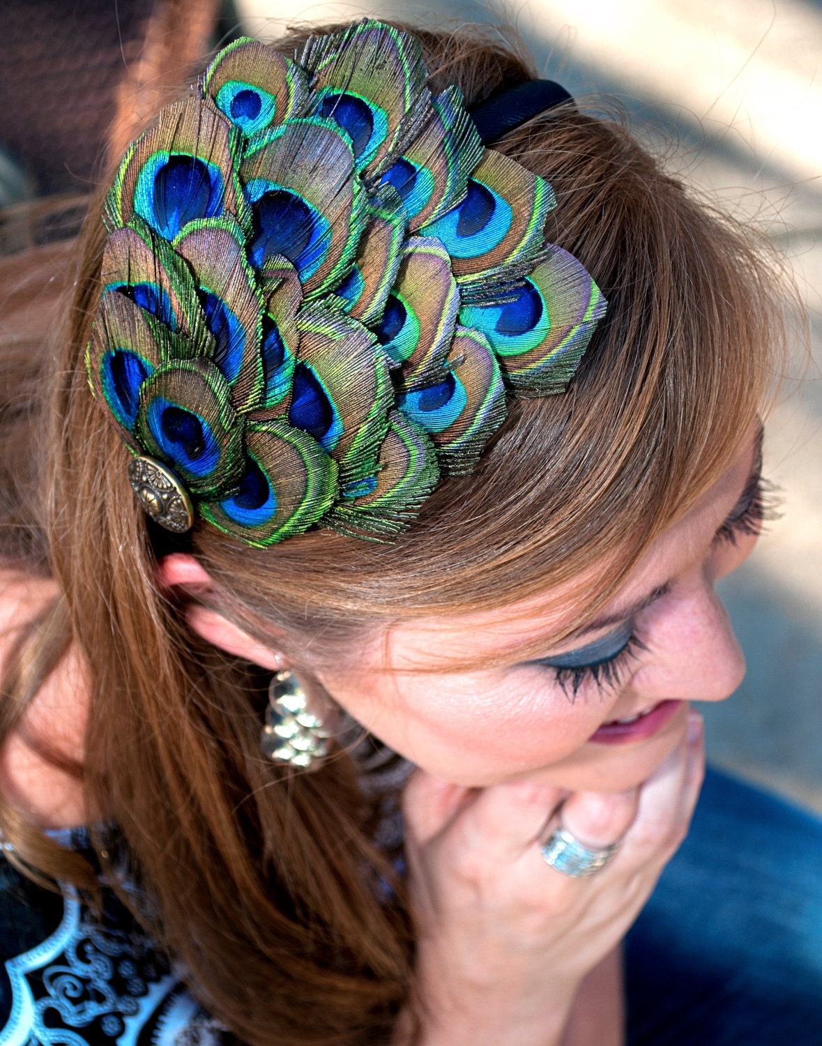 ELEANOR- Comfortable Peacock Feather Headband with 8 Peacock Eyes