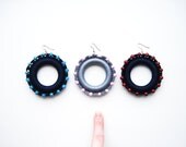 Crochet Earrings, Large Sized Earrings, Grey Circles Pink Dots