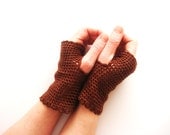 Earth Brown Fingerless Gloves, Crochet Laces with Bordo Flowers
