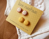 happy citrus - fabric covered button post earrings - set of 2 - 1/2 inch size