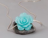 Little Turquoise Rose Necklace on Sterling Silver Chain