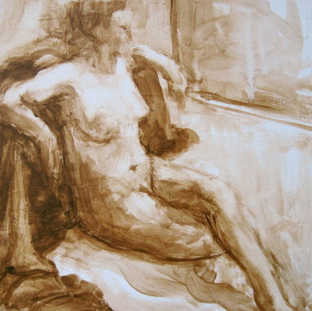 Figure painting,"Seated Nude"  6x6 inches by Stephen Remick