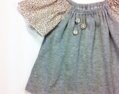 Girls Boutique Peasant Top Size 2T Gray with Cheetah Print Sleeves Ready to Ship Spring Summer Clothing Handmade Original Gift