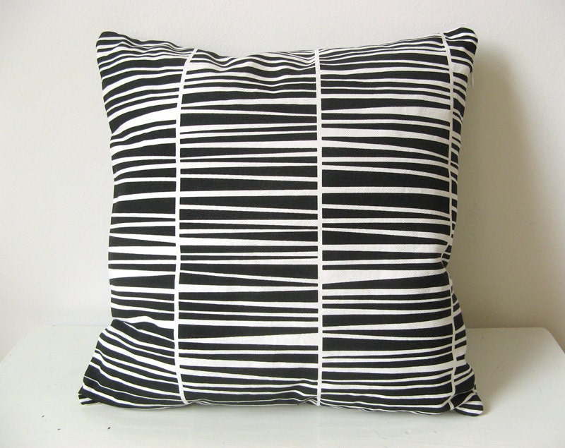 Handprinted Pillow Organic Cotton Black Zebraria Cushion 16 x 16" laKattun