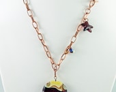 SALE - Summer Beaches Lampwork and Swarovski Necklace with Copper Chain by Michelle Gems in Bloom Purple Blue Beige Starfish Toggle Clasp