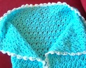Blanket Baby Crocheted Turquoise with White Flecked Border