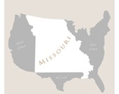 Missouri art poster -11x14 - Map of U.S. featuring Missouri - print home decor wall hanging