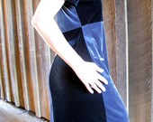 SALE 1980s Harlyquinn Dress Velvet 2 tone Black / Gray Stretch Harlequin L XL