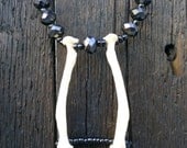 Real Animal Bone Necklace Duet of Bones Featuring Black Beads Gothic Sexy 102