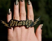 Custom Nameplate Ring with Lightning Bolts