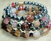 BRACELET  - Chunky  Lampwork Pearl Bead Coil Wrap Bracelet - Free Shipping