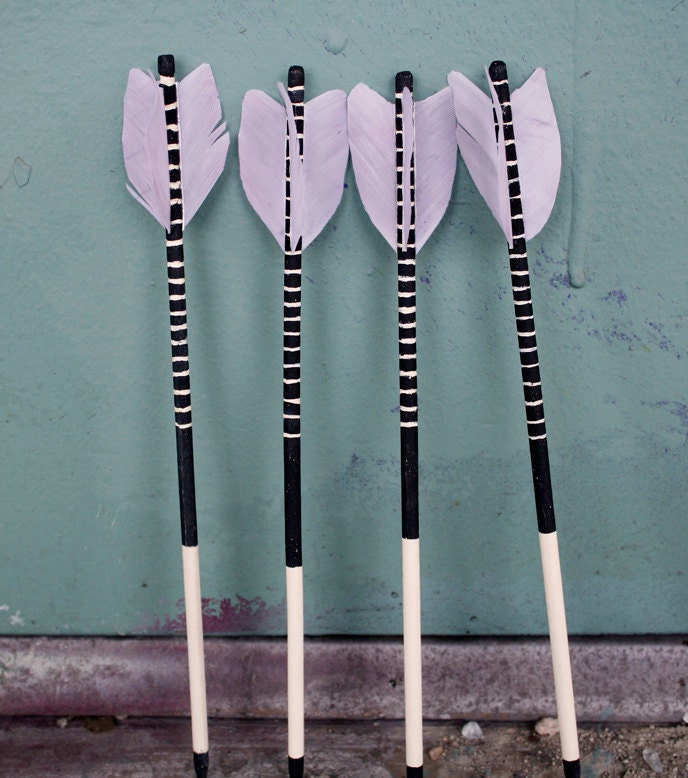 Hair Arrow  - Black and White with Lavender Feathers