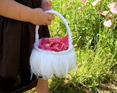 Wedding Party, Basket For Flower Girl, White Feathers & Rhinestones