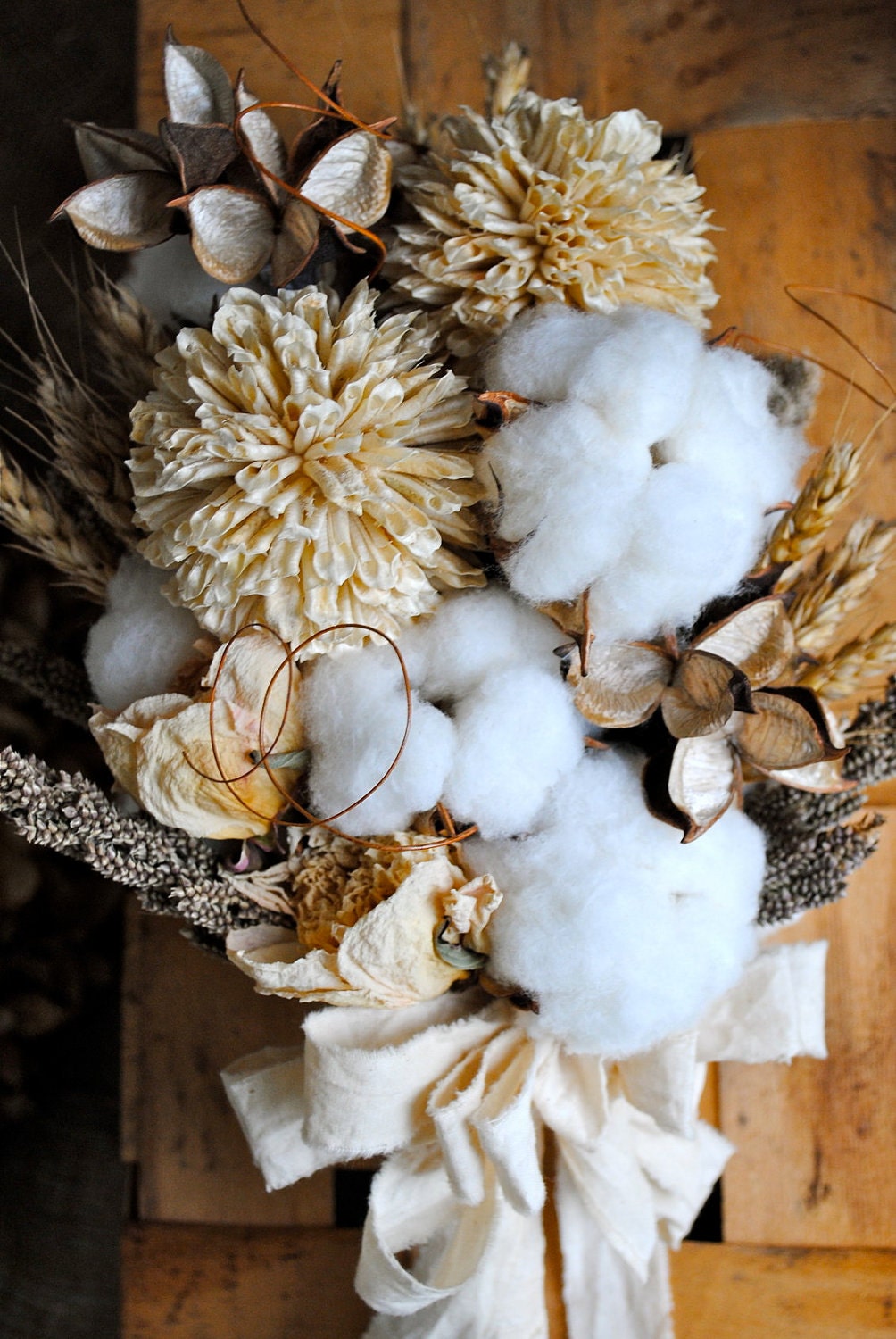 Bridal Bouquet - Natural Cotton Bolls - Raw Cotton - Wedding - Bridesmaids - Dried Bouquet - Boutonnieres
