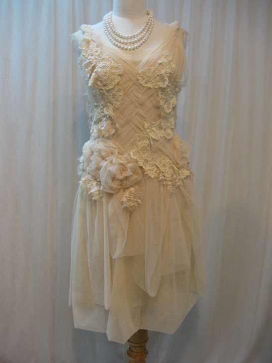 Custom Made Hand-embroidered Ivory Crisscross Dress
