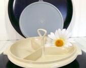 TupperWare Relish Suzette - Vintage Plastic 3 Pieces - Divided Serving Dish with Handle & Lid