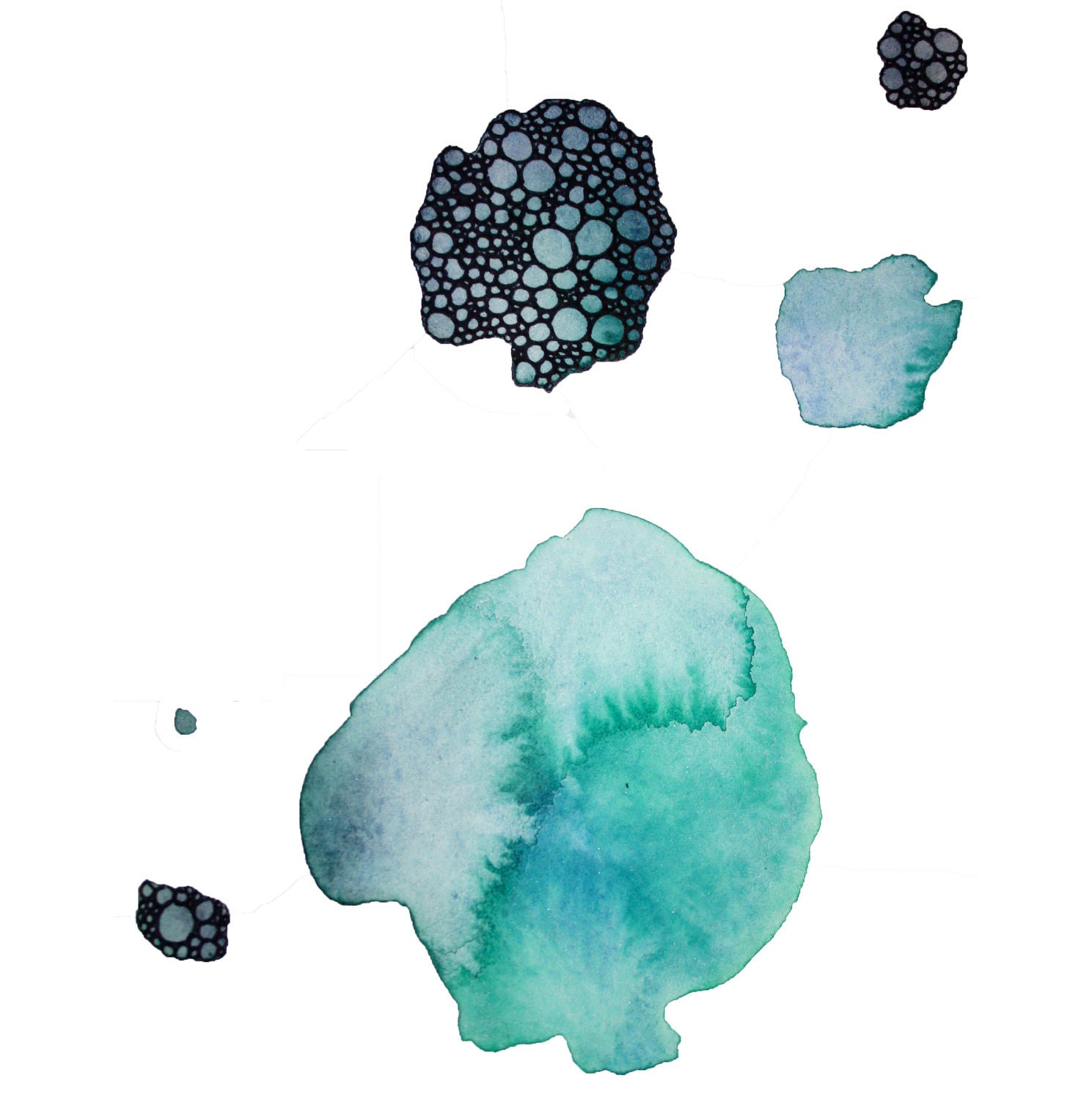 abstract watercolor art print in teal, blue, aqua