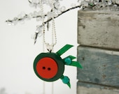 Christmas Necklace - pendant style - made with buttons and ribbon